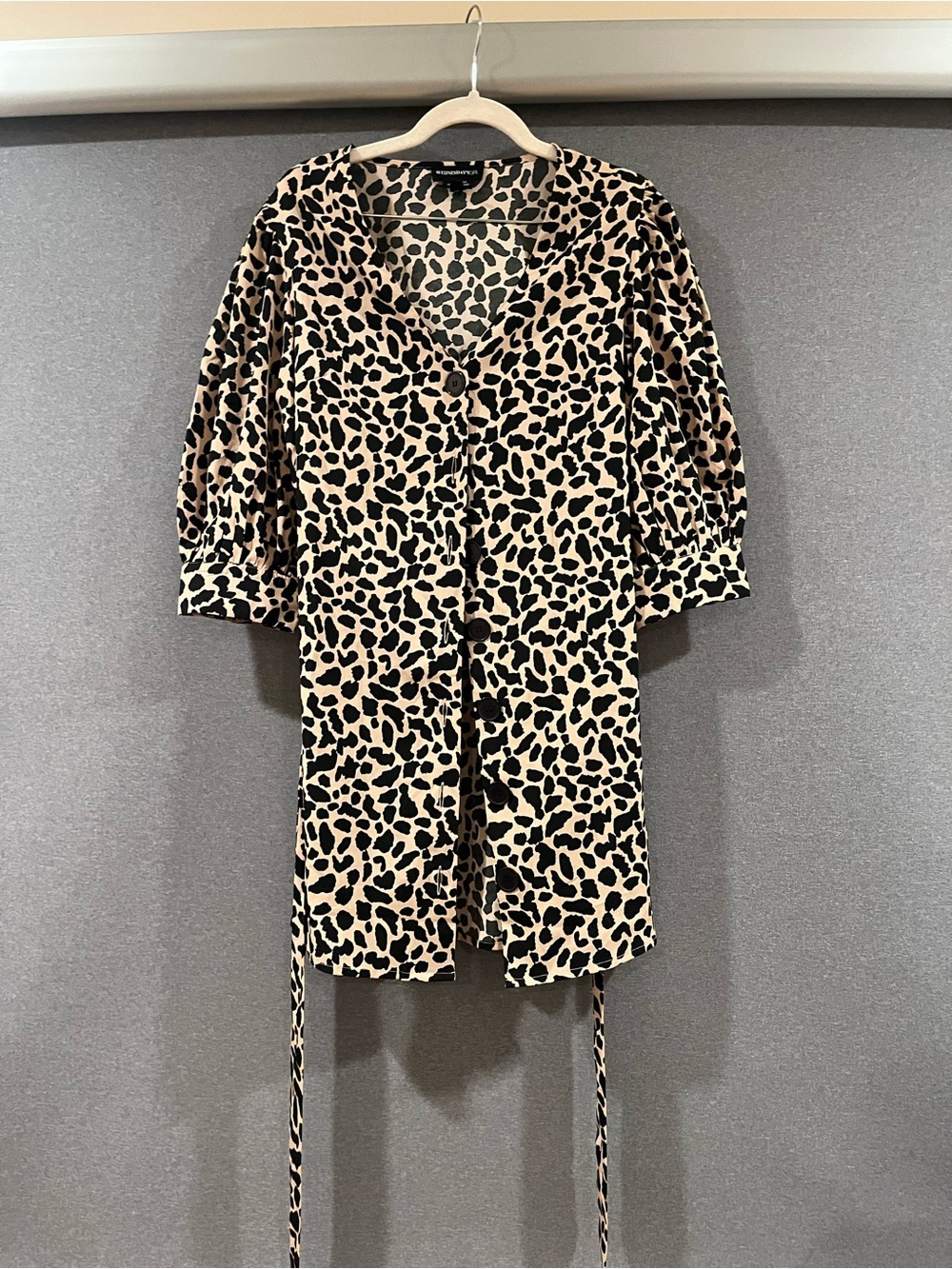 Leopard Print Tie-Waist V-Neck Tunic - Black & Tan